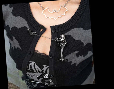 Vampira With Flying Bat - Enamel Pin
