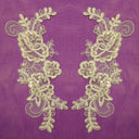 Beaded & Corded Lace Applique 100 Percent Polyester Organza Fabric - Ivory, Silver, White, Embroidered, 7.5" X 2.75" (1 Pair)