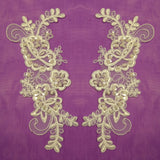 Beaded & Corded Lace Applique 100 Percent Polyester Organza Fabric - Ivory, Silver, White, Embroidered, 7.5" X 2.75" (1 Pair)
