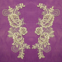 1 Pair Beaded & Corded Lace Applique Embroidered on 100% Polyester Organza 7.5" x 2.75" Each Side