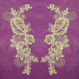 1 Pair Beaded & Corded Lace Applique Embroidered on 100% Polyester Organza 7.5" x 2.75" Each Side