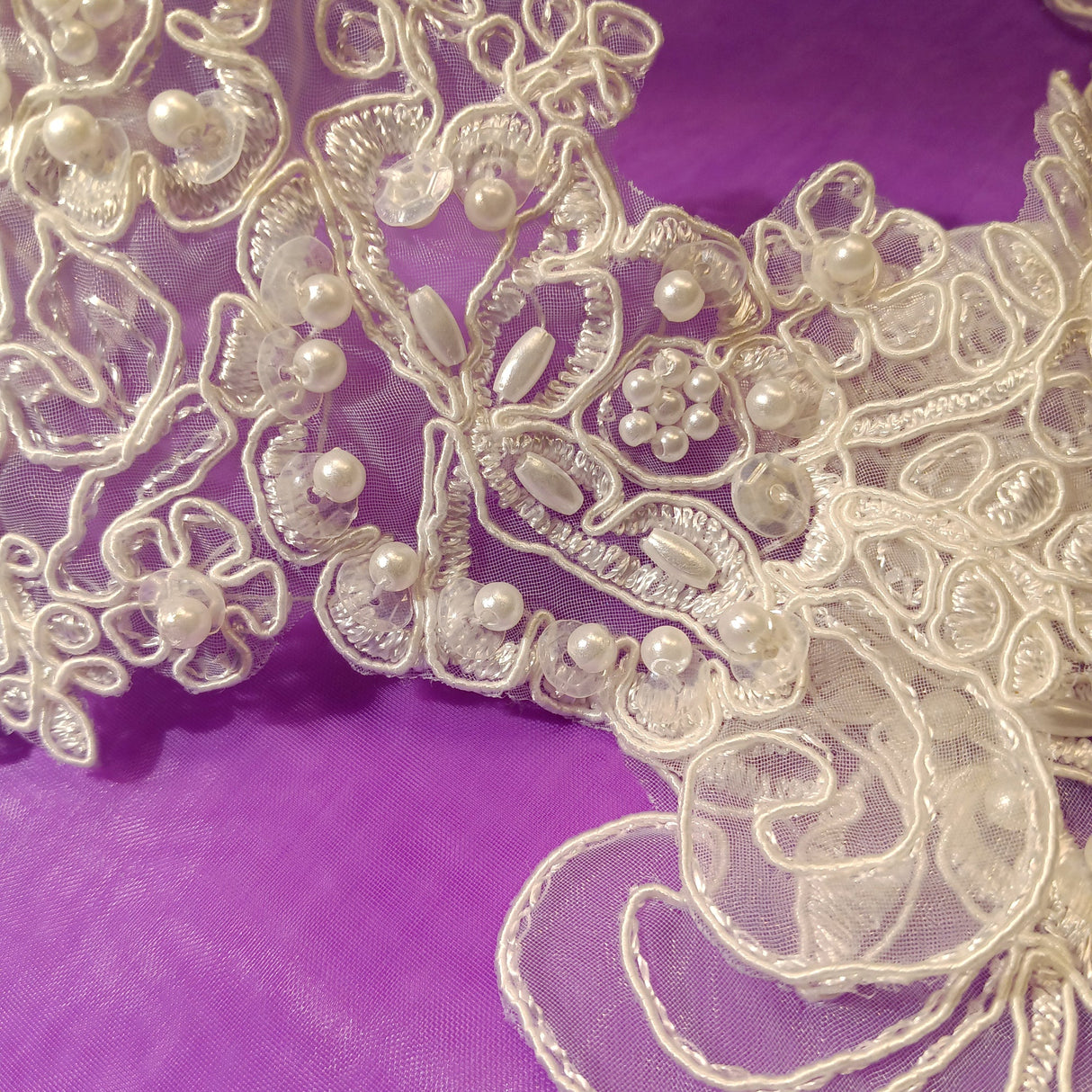 Beaded Corded Lace Applique