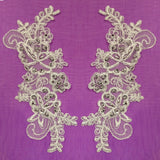 1 Pair Beaded & Corded Lace Applique Embroidered on 100% Polyester Organza 7.5" x 2.75" Each Side