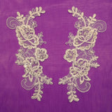 1 Pair Beaded & Corded Lace Applique Embroidered on 100% Polyester Organza 7.5" x 2.75" Each Side