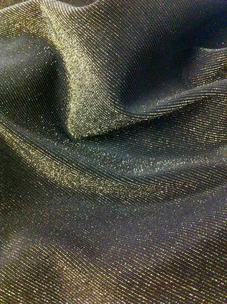 Gold Sparkle Lurex On Black Heavy Stretch Textured Nylon Ottoman Fabric - Gold Sparkle On Black Textured, 54" Width