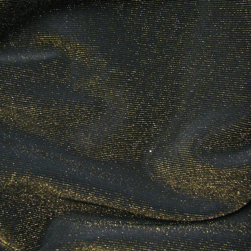 Gold Sparkle Lurex On Black Heavy Stretch Textured Nylon Ottoman Fabric - Gold Sparkle On Black Textured, 54" Width