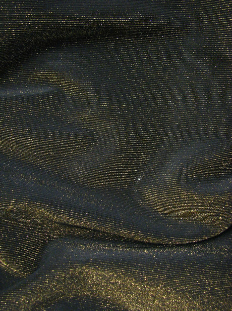 Gold Sparkle Lurex On Black Heavy Stretch Textured Nylon Ottoman Fabric - Gold Sparkle On Black Textured, 54" Width