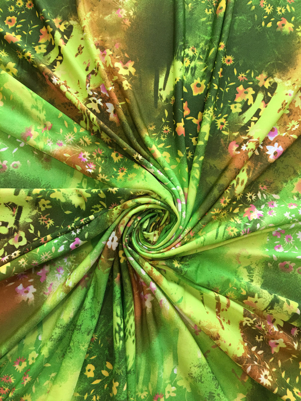 Polyester Spandex Fabric - Floral Design, Silver Shiny Foil, 56" To 58" Width
