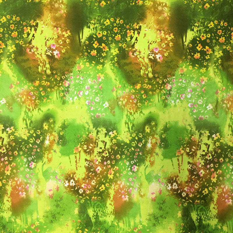 Polyester Spandex Fabric - Floral Design, Silver Shiny Foil, 56" To 58" Width