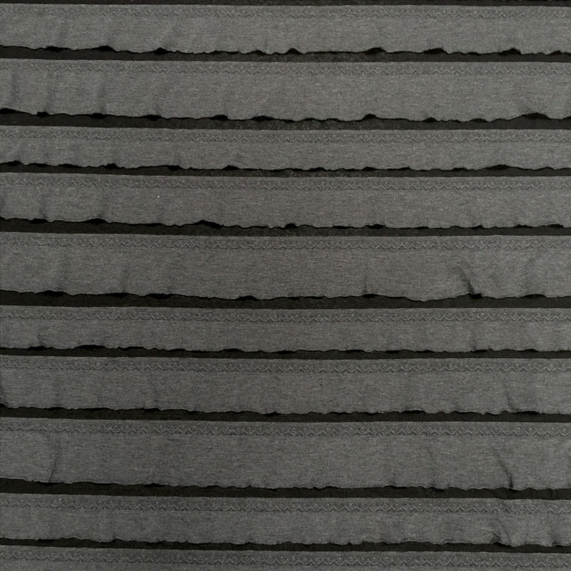 Polyester Spandex Fabric - 2" Ruffles, Grey/Black, Black/Black, 50 To 52 Inches Wide