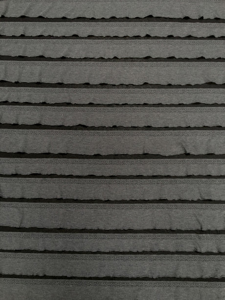 Polyester Spandex Fabric - 2" Ruffles, Grey/Black, Black/Black, 50 To 52 Inches Wide