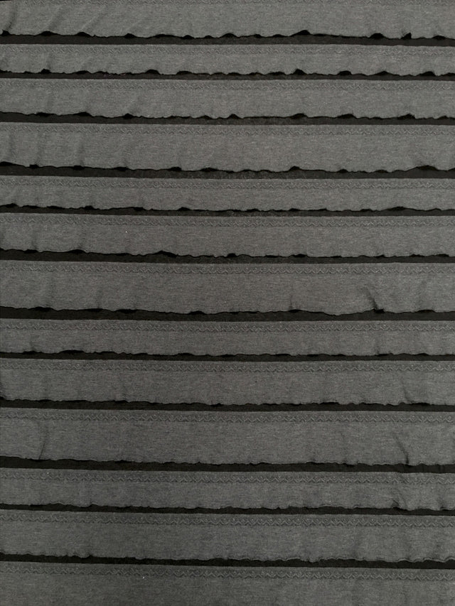 Polyester Spandex Fabric - 2" Ruffles, Grey/Black, Black/Black, 50 To 52 Inches Wide