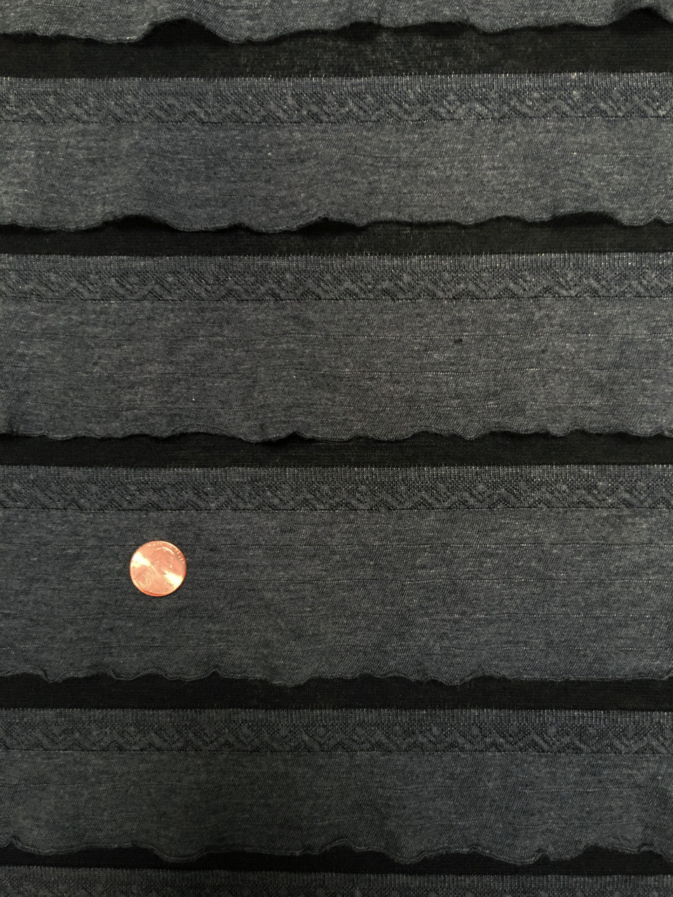 Polyester Spandex Fabric - 2" Ruffles, Grey/Black, Black/Black, 50 To 52 Inches Wide