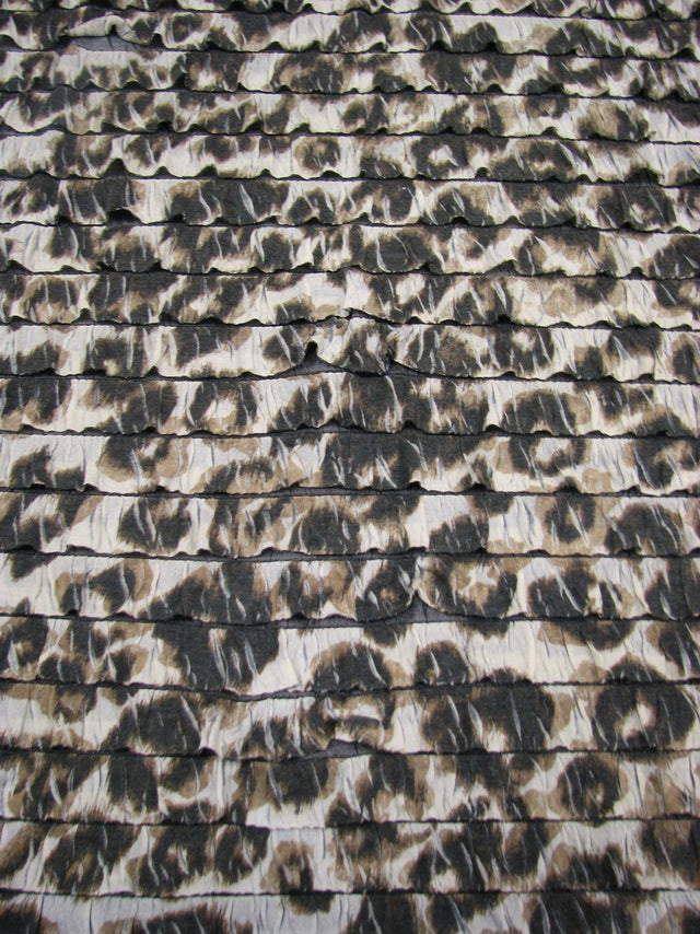 1.44" Ruffles Large Leopard Animal Print Polyester Spandex Knit Fabric - Leopard Animal Print, 50 To 52 Inches Wide
