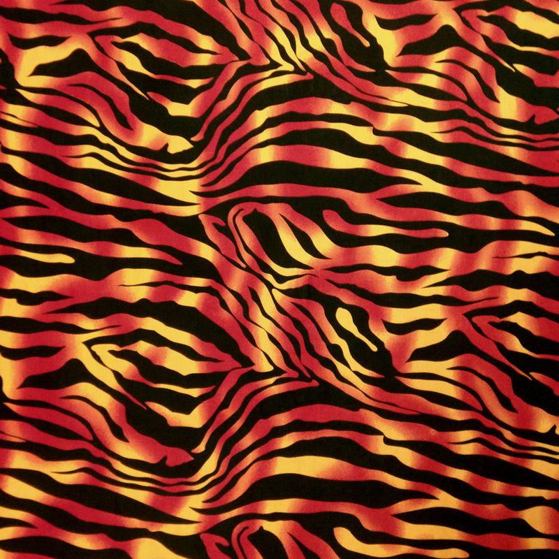 Flame Colored Abstract Zebra Pattern Polyester Spandex Fabric - Abstract Zebra Pattern, Flame Colored, 58/60" Width
