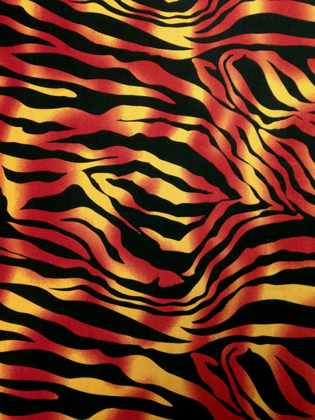 Flame Colored Abstract Zebra Pattern Polyester Spandex Fabric - Abstract Zebra Pattern, Flame Colored, 58/60" Width