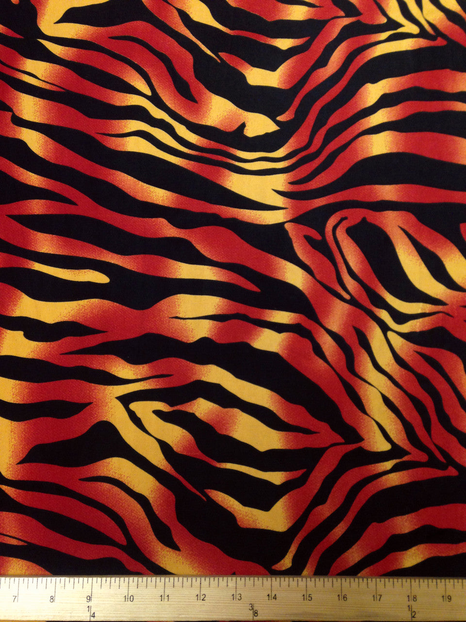 Flame Colored Abstract Zebra Pattern Polyester Spandex Fabric - Abstract Zebra Pattern, Flame Colored, 58/60" Width
