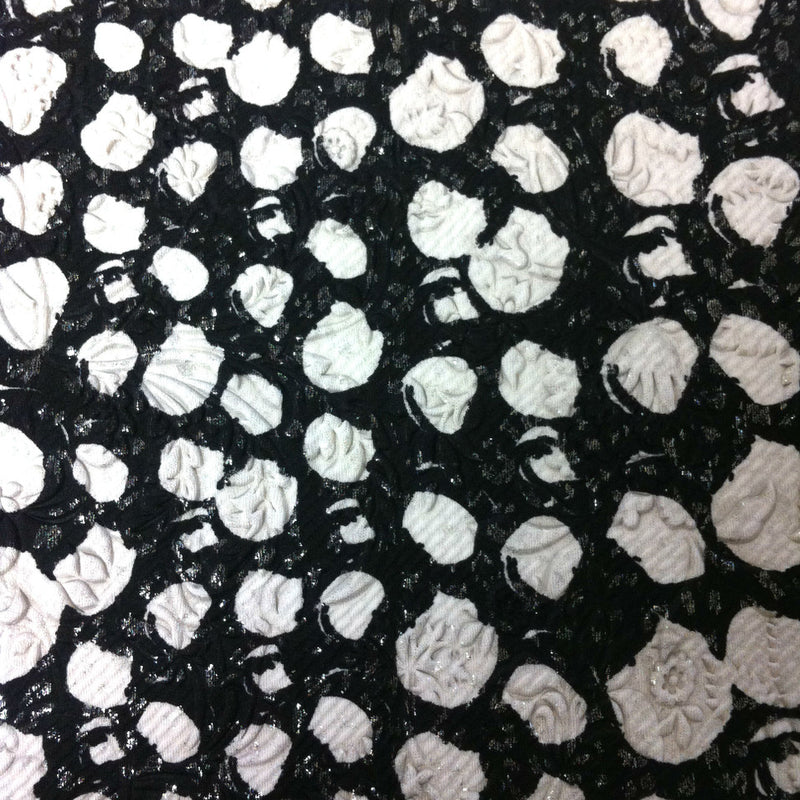 Abstract Circles Silver Foil Floral Pattern Embossed Stretch Polyester Spandex Textured Fukuro Fabric - Silver Foil Floral Pattern, 56" To 58" Width