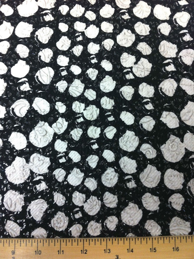 Abstract Circles Silver Foil Floral Pattern Embossed Stretch Polyester Spandex Textured Fukuro Fabric - Silver Foil Floral Pattern, 56" To 58" Width