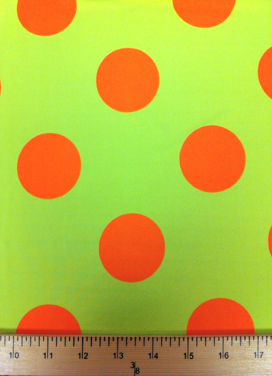 Big Bright Polka Dot Pattern Polyester Spandex Fabric - Neon Lime/Orange, Fuchsia/Navy, Polka Dot, 58"-60" Width