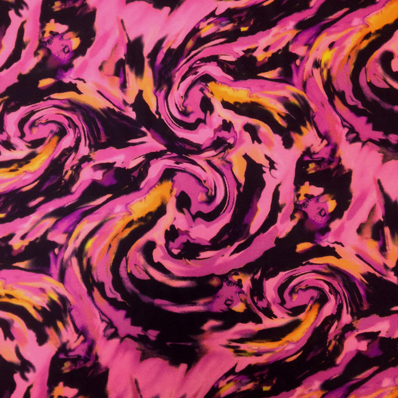 Fantastic Storm Swirl Polyester Spandex Fabric - Hot Pink, Orange Swirl Pattern, 58"-60" Width