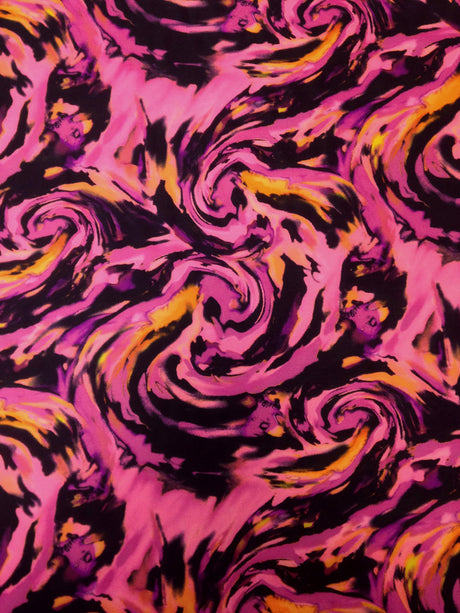 Fantastic Storm Swirl Polyester Spandex Fabric - Hot Pink, Orange Swirl Pattern, 58"-60" Width