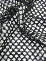 Big Hole 0.5 Inch Diamond Mesh With Shiny Foil Stretch Polyester Spandex Fishnet Fabric - Black/Gold, White/Silver, Black/Silver, 0.5 Inch Diamond Mesh, 58-60" Width