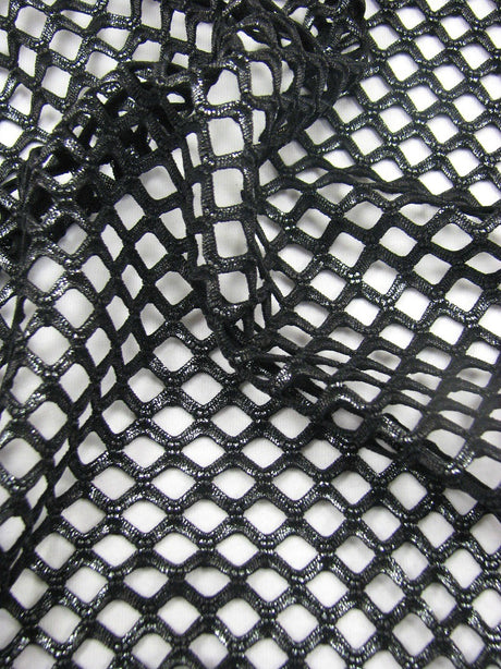 Big Hole 0.5 Inch Diamond Mesh With Shiny Foil Stretch Polyester Spandex Fishnet Fabric - Black/Gold, White/Silver, Black/Silver, 0.5 Inch Diamond Mesh, 58-60" Width