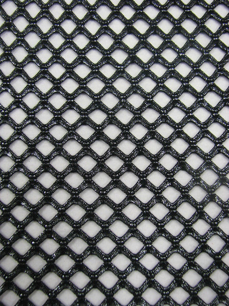 Big Hole 0.5 Inch Diamond Mesh With Shiny Foil Stretch Polyester Spandex Fishnet Fabric - Black/Gold, White/Silver, Black/Silver, 0.5 Inch Diamond Mesh, 58-60" Width