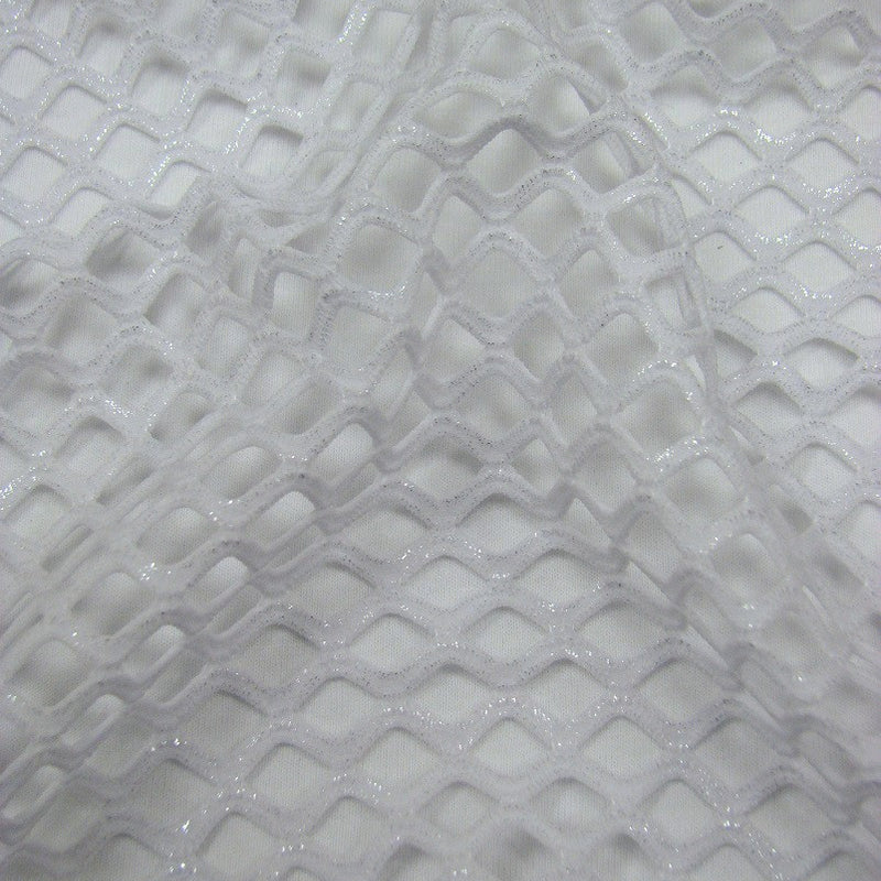 Big Hole 0.5 Inch Diamond Mesh With Shiny Foil Stretch Polyester Spandex Fishnet Fabric - Black/Gold, White/Silver, Black/Silver, 0.5 Inch Diamond Mesh, 58-60" Width