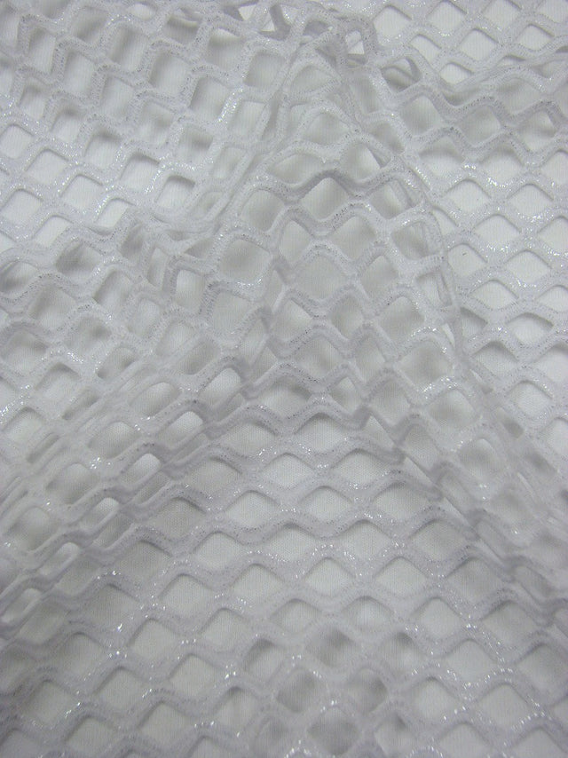 Big Hole 0.5 Inch Diamond Mesh With Shiny Foil Stretch Polyester Spandex Fishnet Fabric - Black/Gold, White/Silver, Black/Silver, 0.5 Inch Diamond Mesh, 58-60" Width