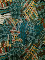 Retro Multi Pattern Big Print Polyester Spandex Fabric - Green, Burgundy, Multi Pattern, 58" To 60" Width