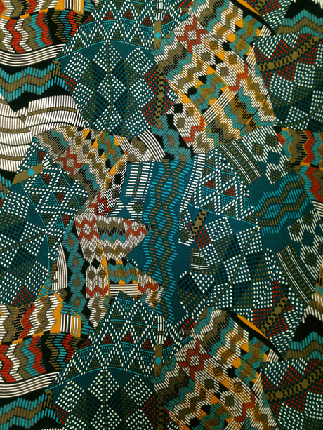 Retro Multi Pattern Big Print Polyester Spandex Fabric - Green, Burgundy, Multi Pattern, 58" To 60" Width
