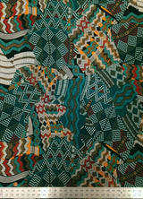Retro Multi Pattern Big Print Polyester Spandex Fabric - Green, Burgundy, Multi Pattern, 58" To 60" Width
