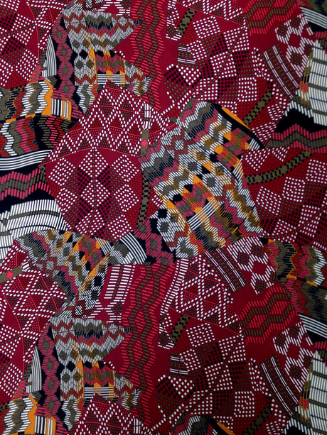 Retro Multi Pattern Big Print Polyester Spandex Fabric - Green, Burgundy, Multi Pattern, 58" To 60" Width