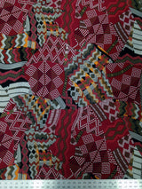 Retro Multi Pattern Big Print Polyester Spandex Fabric - Green, Burgundy, Multi Pattern, 58" To 60" Width
