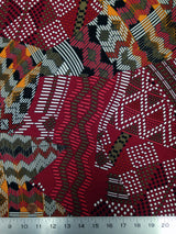 Retro Multi Pattern Big Print Polyester Spandex Fabric - Green, Burgundy, Multi Pattern, 58" To 60" Width