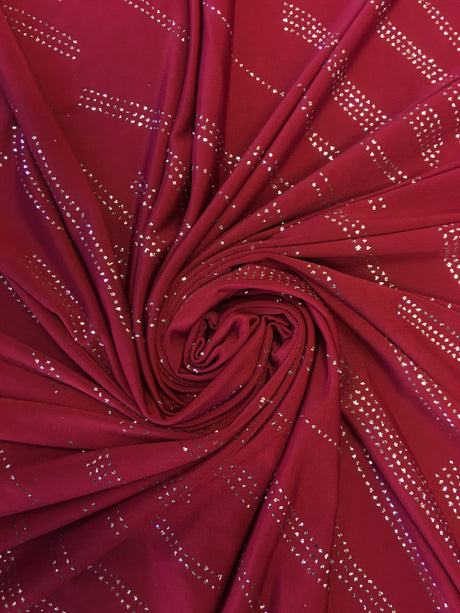 Polyester Spandex Fabric - Burgundy With Silver Glitters, 58"-60" Width