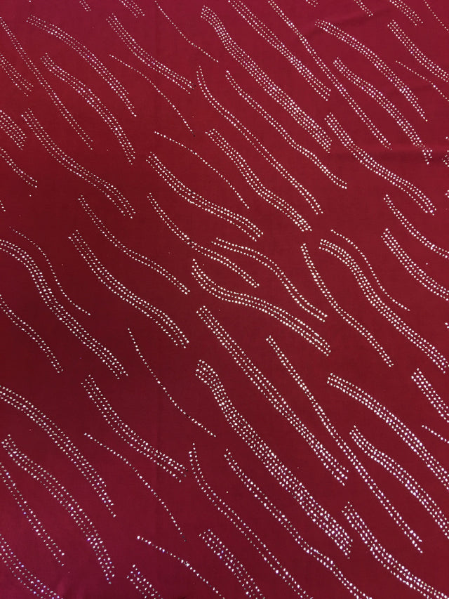 Polyester Spandex Fabric - Burgundy With Silver Glitters, 58"-60" Width