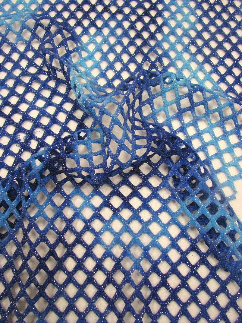 Tie-Dye Pattern Silver Glitter Polyester Spandex Diamond Mesh Fabric - Pink/Orange, Lime/Blue, Navy/Blue, Pink/Purple, 0.5 Inch Diamond Mesh, 56"-58" Width