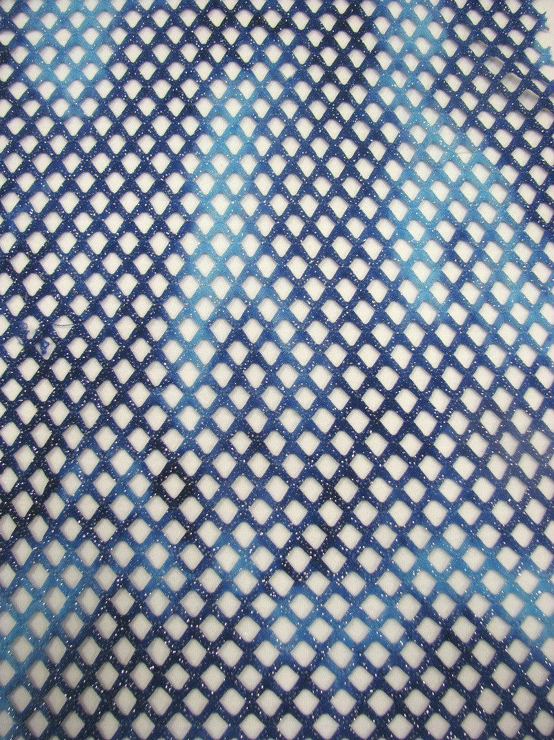 Tie-Dye Pattern Silver Glitter Polyester Spandex Diamond Mesh Fabric - Pink/Orange, Lime/Blue, Navy/Blue, Pink/Purple, 0.5 Inch Diamond Mesh, 56"-58" Width