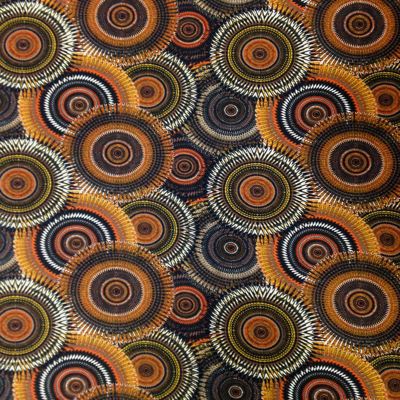 Retro Overlapping Circles Big Pattern ITY Polyester Spandex Fabric - Multi Color Abstract Circles, 58"-60" Width (1 Yard)