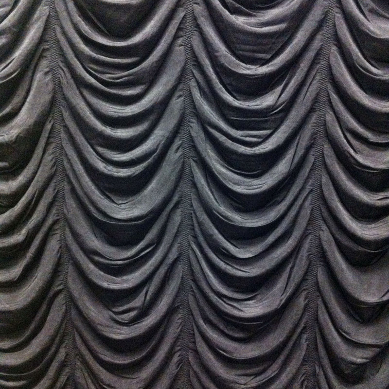 Black Drop Ruche Double Knit Stretch Polyester Spandex Fabric - Black Ruche Texture, 48"-50" Width