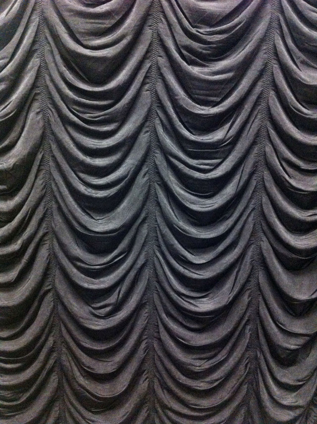 Black Drop Ruche Double Knit Stretch Polyester Spandex Fabric - Black Ruche Texture, 48"-50" Width