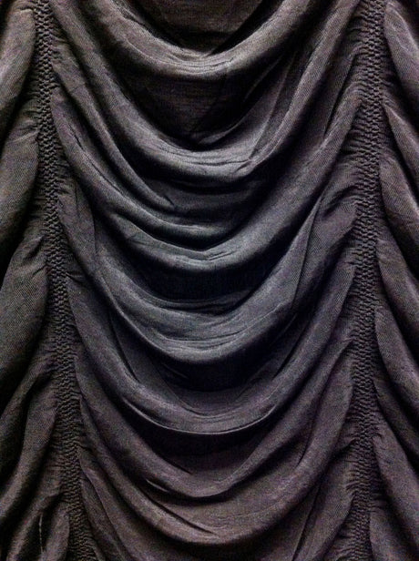 Black Drop Ruche Double Knit Stretch Polyester Spandex Fabric - Black Ruche Texture, 48"-50" Width