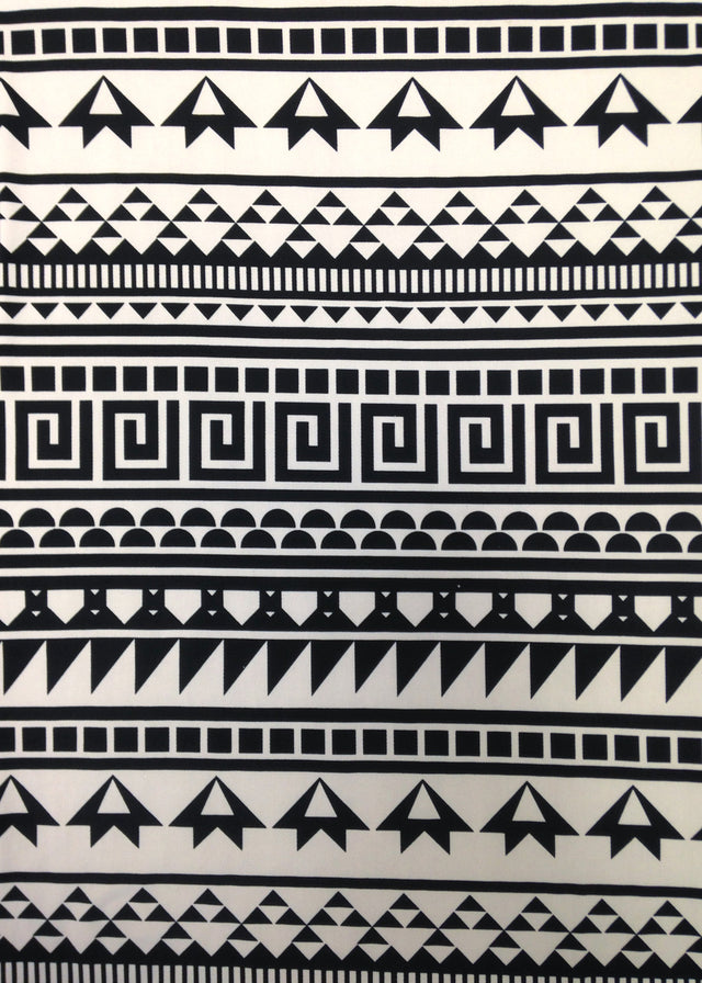 Repeat Greek Pattern Polyester Spandex Fabric - White/Black, Pink/Navy, Lightweight Knit Jersey, 58"-60" Wide