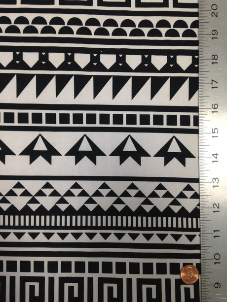 Repeat Greek Pattern Polyester Spandex Fabric - White/Black, Pink/Navy, Lightweight Knit Jersey, 58"-60" Wide