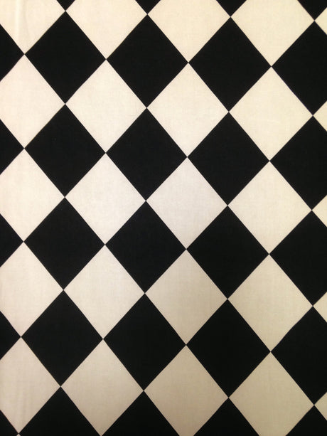 Black Off-White Diamond Pattern Polyester Spandex Knit Jersey Fabric - Black, Off-White Diamond Pattern, 58"-60" Width
