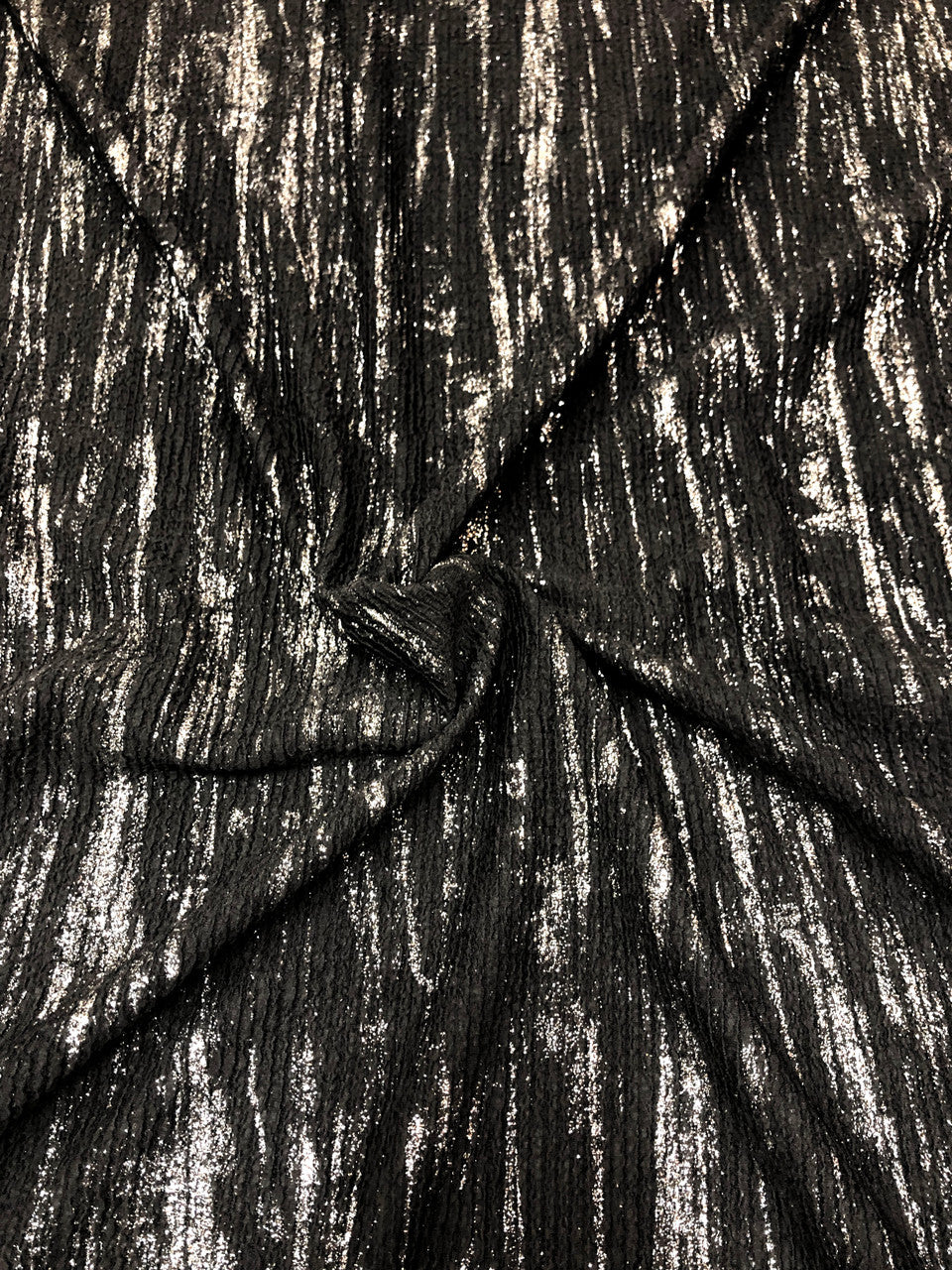 Polyester Spandex Textured Fukuro Fabric - Abstract Foil, Black/Silver, Black/Gold, 52/54" Width
