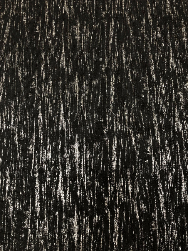 Polyester Spandex Textured Fukuro Fabric - Abstract Foil, Black/Silver, Black/Gold, 52/54" Width